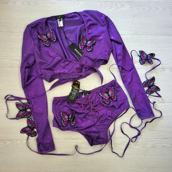 NWT Club Exx Iridescent Purple Butterfly Rave Wear Set - Picture 2 of 4